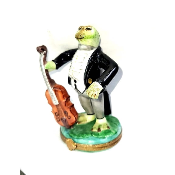 Tuxedo Frog Cellist Figurine for Music Lovers Limoges Box Porcelain Figurine
