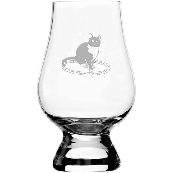 Tuxedo Front View Cat Themed Etched 6.5oz Glencairn Whisky Glass