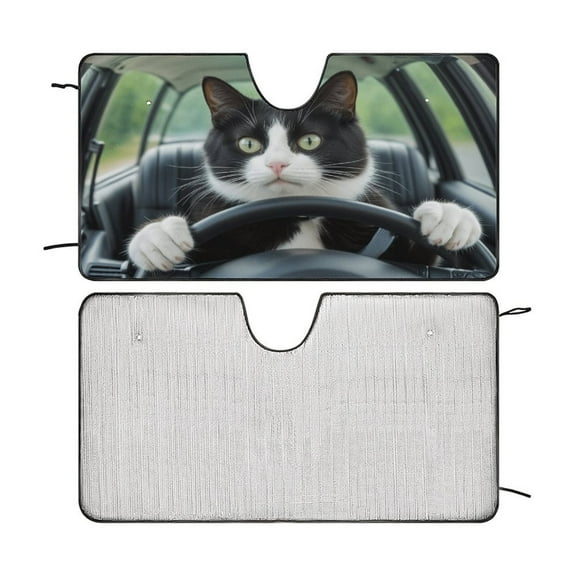 Tuxedo Funny Cat Car Sunshade for Windshield Heat Insulation, Sun Shade Auto Accessories SUV 55"x30"