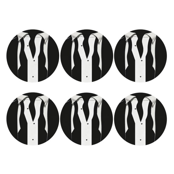 Tuxedo Pattern Leather Drink Coasters for Drinks (6 Pack) for Tabletop Protection Round Shape