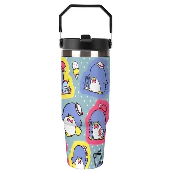 Tuxedo Sam Double-walled Insulated Mug with Handle, Straw, and Leak-proof Stainless Steel Travel Coffee Mug 30oz