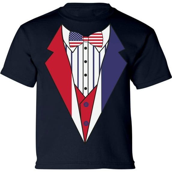 Tuxedo Shirts - 4th of July Boys Girls - Funny Humor Novelty Graphic Tees - USA American Flag - Toddler Size 2T 3T 4T 5/6T