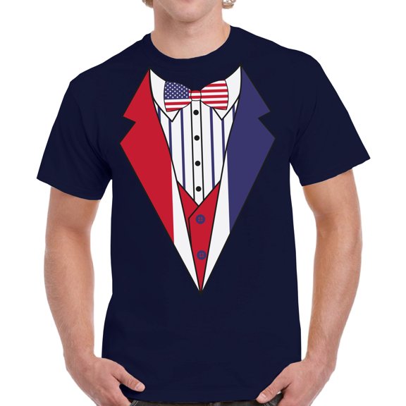 Tuxedo Shirts Men - 4th of July Funny Humor Novelty Graphic Tees - USA American Flag