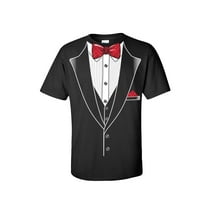Tuxedo Short Sleeve T-shirt Classy Tux with Red Plaid Bow Tie-Black-6xl