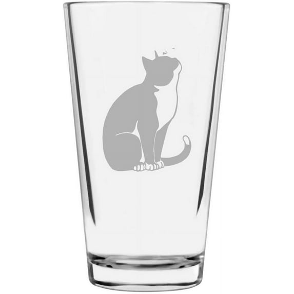 Tuxedo Side View Cat Themed Etched 16oz Libbey Pint Glass