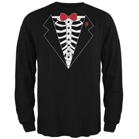 Tuxedo Skeleton Costume Black Adult Long Sleeve T-Shirt - 2X-Large