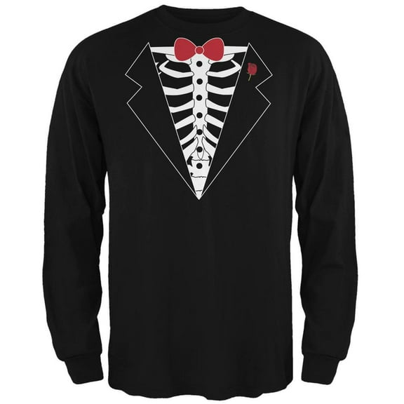Tuxedo Skeleton Costume Black Adult Long Sleeve T-Shirt - Large