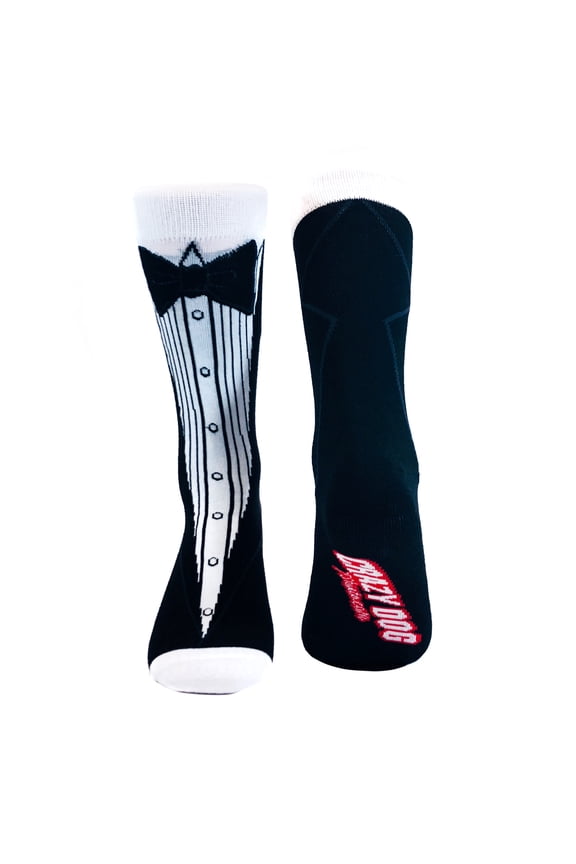 Tuxedo Socks Funny Wedding Groomsman Casual Footwear (White) - Mens (7-12)