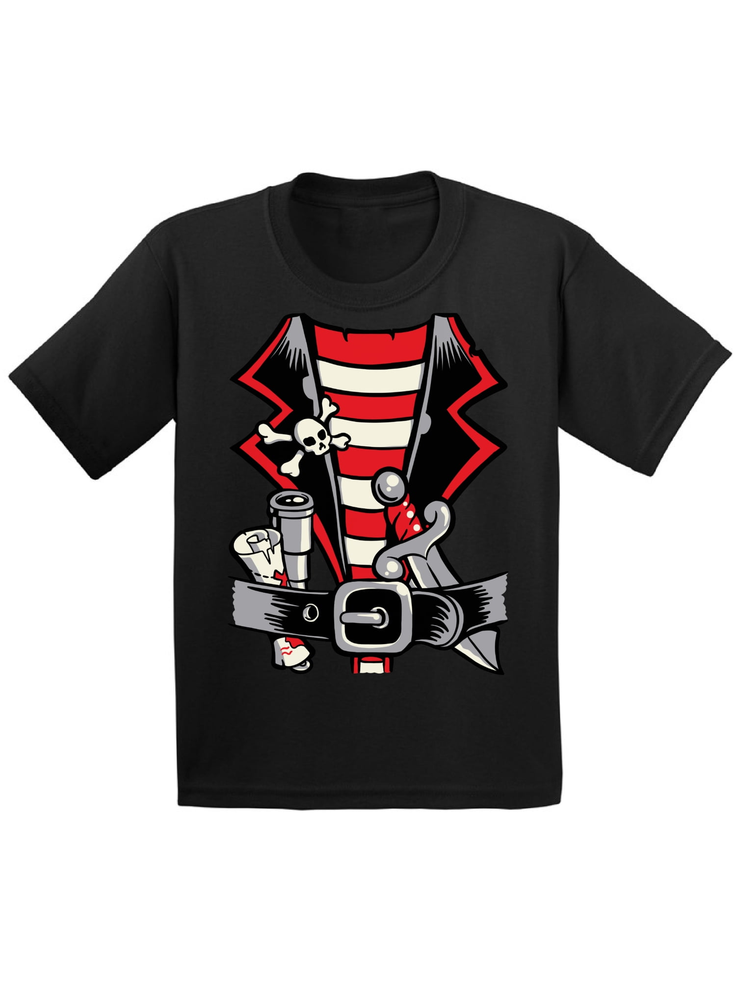 Tuxedo Style Youth Pirate Halloween TShirt - Party T-Shirt Funny Tee Shirt for Girls Kids Boys - 6 to 15 Years Old