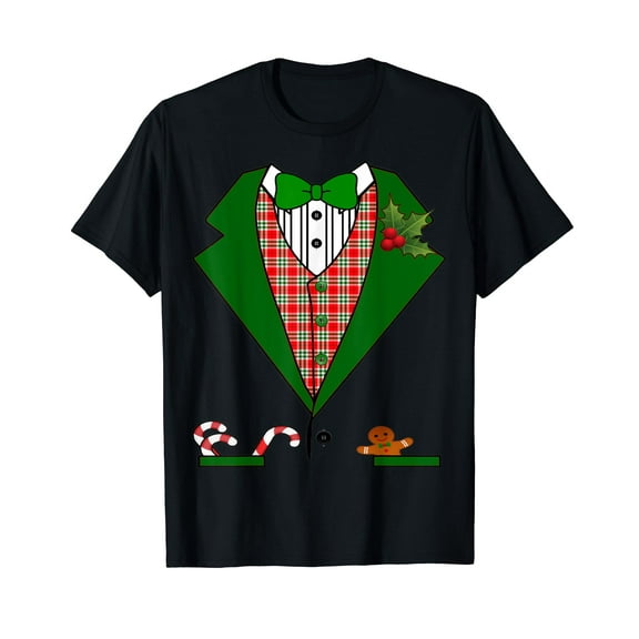 Tuxedo T Shirt For Men & Boys Christmas Red & Green Tux Black T-Shirt