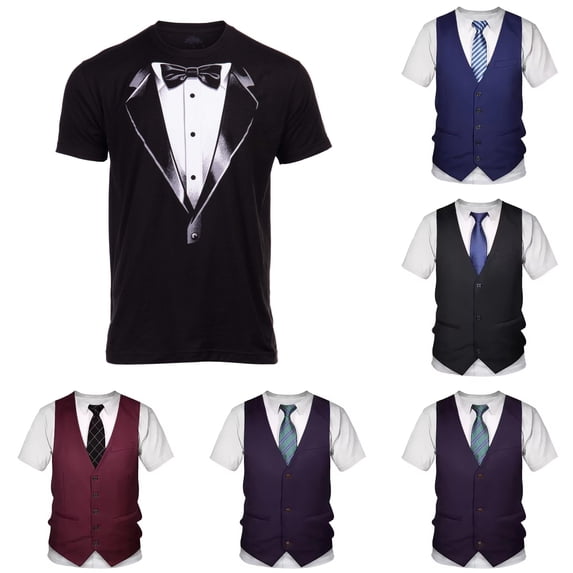 Tuxedo T Shirt fot Men Tie Tux Graphic Tees Casual Crew Neck Short Sleeve Tops Dark Purple XXXXL