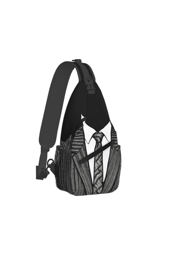 Tuxedo Tie Printed Suit Sling Crossbody Bag Cross Body Backpack Travel Hiking Daypack