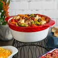 thumbnail image 1 of Tuxton EAQ-301 3 qt. Porcelain White Embossed Round Casserole - Cayenne Band, 1 of 1