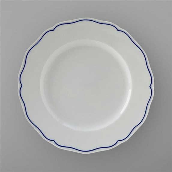 Tuxton 9 in. Porcelain White Scalloped Blue Band Plate
