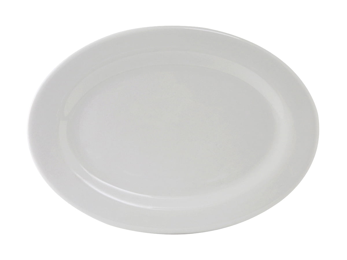 White Ceramic Oval Platter with Wide Rim
