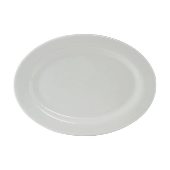 Tuxton China ALH-136 Platter, 13-3/4" x 10", oval, wide rim, rolled edge, microwave & dishwasher safe, oven proof, fully vitrified, lead-free, Alaska, Porcelain White, Pack of 12