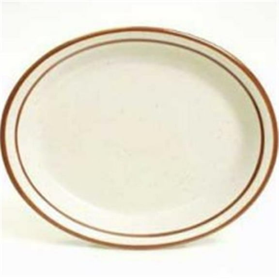Tuxton China TBS-914 Bahamas 13.5 in. x 11.13 in. Narrow Rim with Brown Speckle Oval Platter - White - 1 Dozen