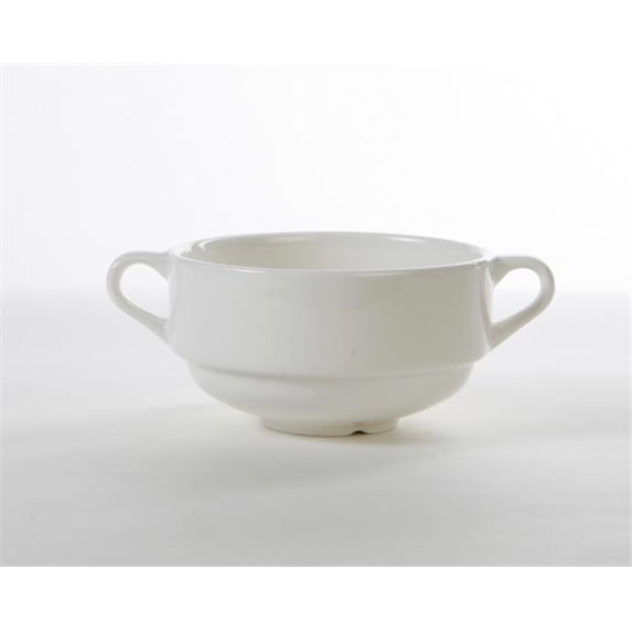 Tuxton China AMU-044 AlumaTux Modena 4.13 in. Stackable Soup Cup in Pearl White with Handle - 2 Dozen