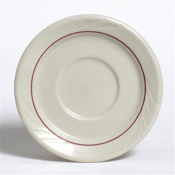 Tuxton China YBE-054 Monterey 5.5 in. Embossed Pattern Saucer - American White with Berry Band - 3 Dozen