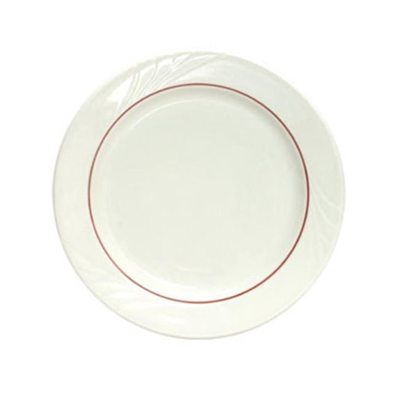 Tuxton China YBA-090 Monterey 9 in. Embossed Pattern China Plate - American White with Berry Band - 2 Dozen