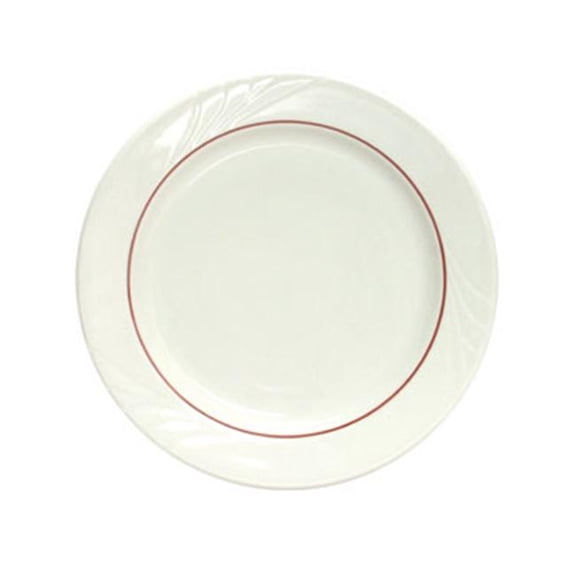 Tuxton China YBA-090 Monterey 9 in. Embossed Pattern China Plate - American White with Berry Band - 2 Dozen