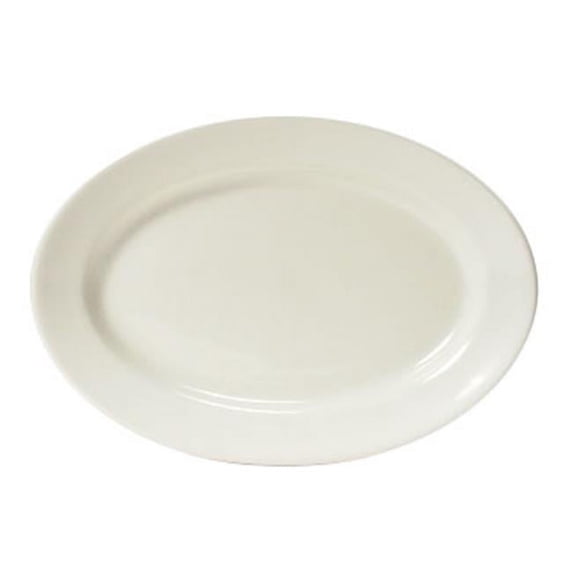 Tuxton China Reno 15 in. x 10.38 in. Wide Rim Rolled Edge Oval Platter - American White - 6 pcs