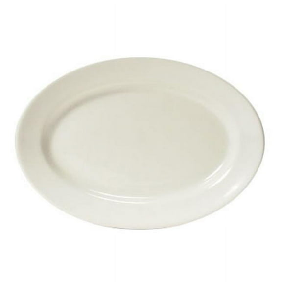 Tuxton China  Reno 15 in. x 10.38 in. Wide Rim Rolled Edge Oval Platter - American White - 6 pcs