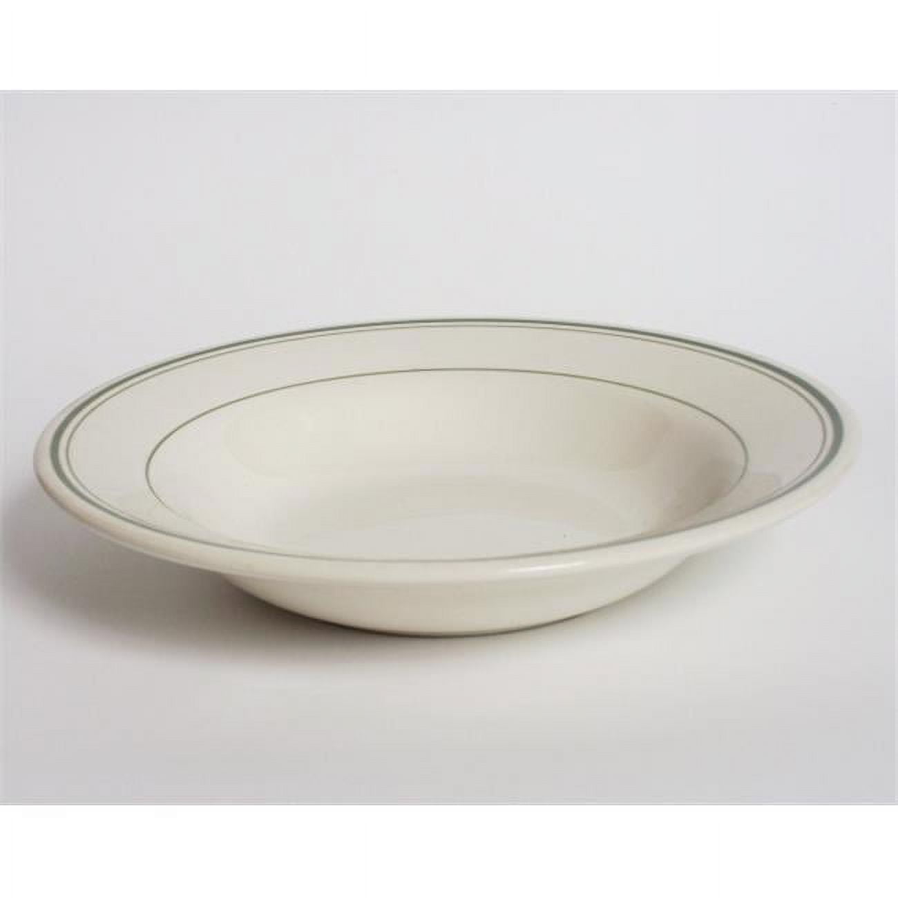 Tuxton China TGB-003 Green Bay 9 oz. Wide Rim Rolled Edge Green Band Rim Soup-Pasta Bowl - American White  - 2 Dozen