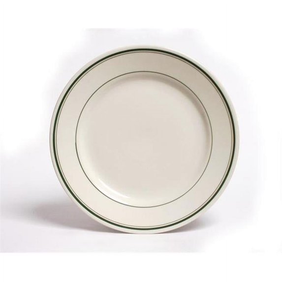 Tuxton China TGB-005 Green Bay 5.5 in. Wide Rim Rolled Green Band Edge China Plate - American White - 3 Dozen