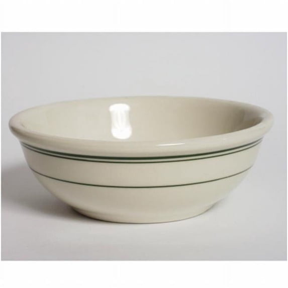 Tuxton China TGB-018 Green Bay 15 oz. Wide Rim Rolled Edge Nappie Bowl - American White with Green Band - 3 Dozen