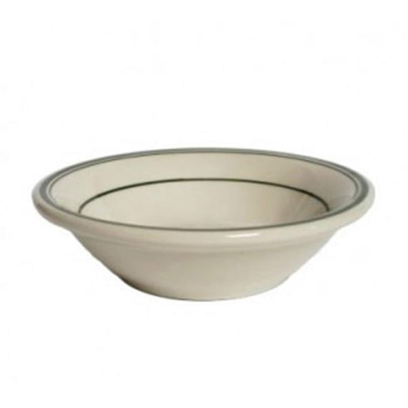 Tuxton China TGB-032 Green Bay 3 oz. Wide Rim Rolled Edge Fruit Dish - American White with Green Band - 3 Dozen
