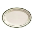 thumbnail image 1 of Tuxton China TGB-034 Green Bay 9.38 in. x 6.5 in.Wide Rim Rolled Edge Oval Platter - American White with Green Band  - 2 Dozen, 1 of 1