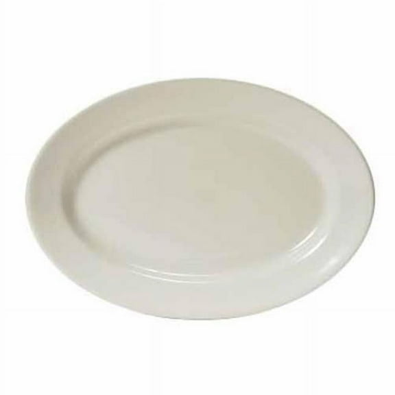 Tuxton China TRE-012 Reno 10.5 in. x 7.38 in. Wide Rim Platter - White Porcelain - 2 Dozen