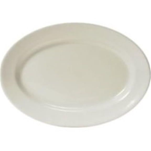 Tuxton China TRE-034 Reno 9.38 in. x 6.5 in. Wide Rim Rolled Edge Oval Platter- White - 2 Dozen