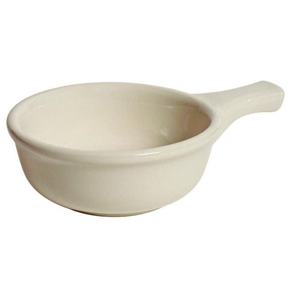 Tuxton China TRE-048 French Casserole 10 oz. Bowl with Handle -Eggshell - 2 Dozen