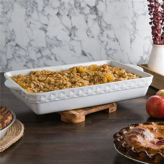 Tuxton EAP-201 6 qt. Embossed Rectangular Casserole - Porcelain White
