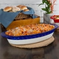 thumbnail image 1 of Tuxton EAC-101 3 qt. Porcelain White Embossed Oval Casserole - Cobalt Band, 1 of 1