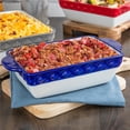 thumbnail image 1 of Tuxton EAC-202 1 qt. Porcelain Embossed Rectangular Casserole - Cobalt Band, White & Blue, 1 of 1