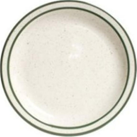 Tuxton China TES-016 Emerald 10.5 in. Narrow Rim with Green Speckle Plate - American White - 1 Dozen