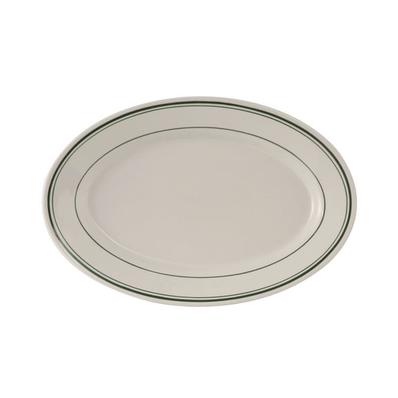 Tuxton China TGB-014 Platter, 12-5/8" x 8-3/4", oval, wide rim, rolled edge, microwave & dishwasher safe, oven proof, fully vitrified, lead-free, ceramic, Green Bay, Pack of 12