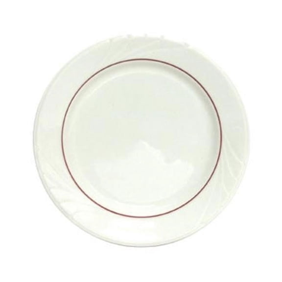 Tuxton China YBA-062 Monterey 6.25 in. Embossed Pattern Plate - American White with Berry Band - 3 Dozen