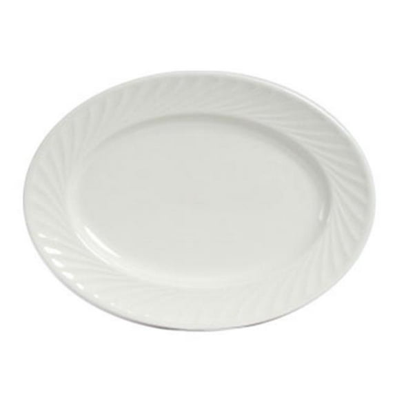 Tuxton China MEH-115 Meridian American 11.63 in. x 8.25 in. Oval Embossed Platter - White - 1 Dozen
