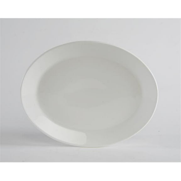 Tuxton China AMU-021 AlumaTux Modena 11.13 in. x 8.63 in. Oval Platter - Pearl White - 1 Dozen