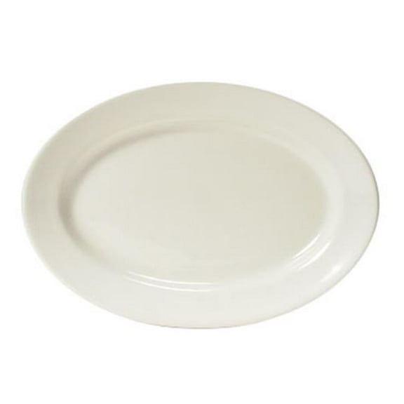 Tuxton China TRE-039 Reno 13.5 in. x 9 in. Wide Rim Rolled Edge Oval Platter - White - 1 Dozen