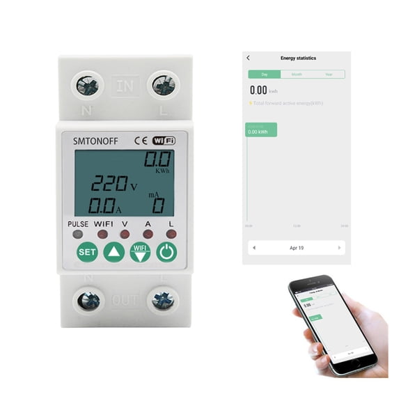 Tuya Auto Recovery Over Under Voltage Over Current Protector Energy Meter KWh Meter LCD Display ,Safe and Easy