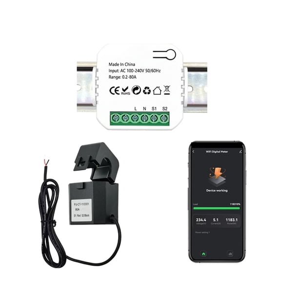 Tuya Digital Energy Meter 80A With Current Transformer Sensor Clamp Power Consumption Monitor ,Easy to Install