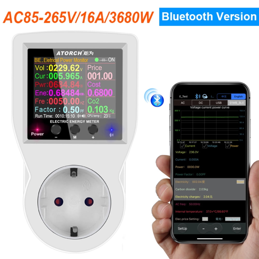 Tuya EU Plug Digital Wattmeter Power Meter 220V AC Bluetooth Smart ...