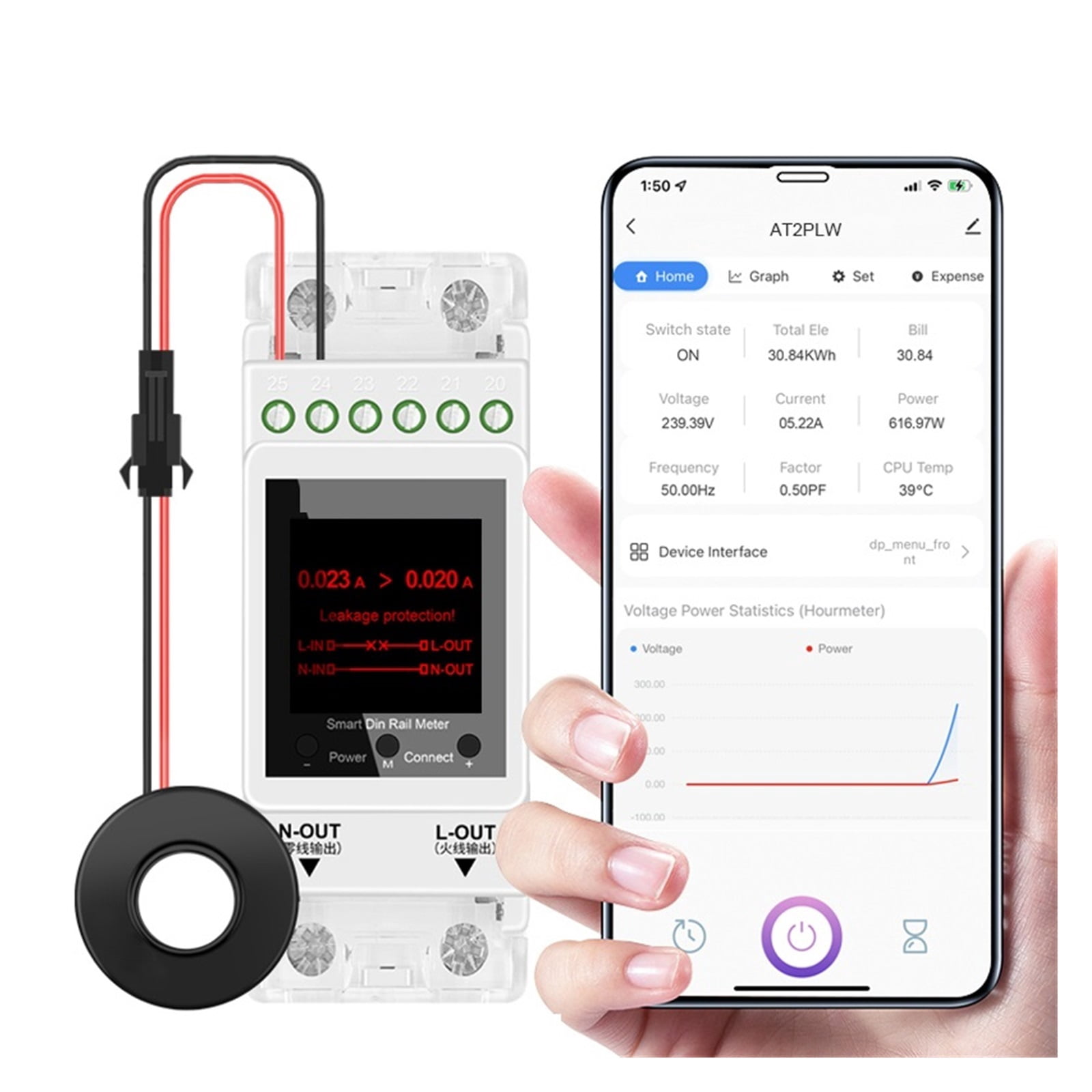 Tuya Single Phase 100A 50/60Hz Din Rail Smart Energy Meter Timer Power Consumption Monitor KWh Meter Wattmeter ,Safe and Easy