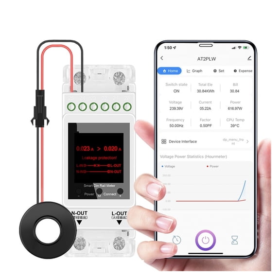 Tuya Single Phase 100A 50/60Hz Din Rail Smart Energy Meter Timer Power Consumption Monitor KWh Meter Wattmeter ,Safe and Easy