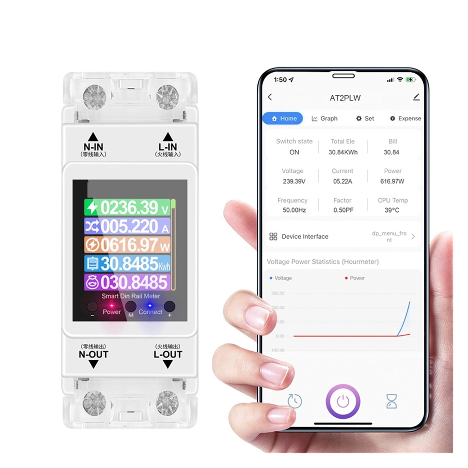 Tuya Single Phase 100A 50/60Hz Din Rail Smart Energy Meter Timer Power Consumption Monitor KWh Meter Wattmeter ,Safe and Easy
